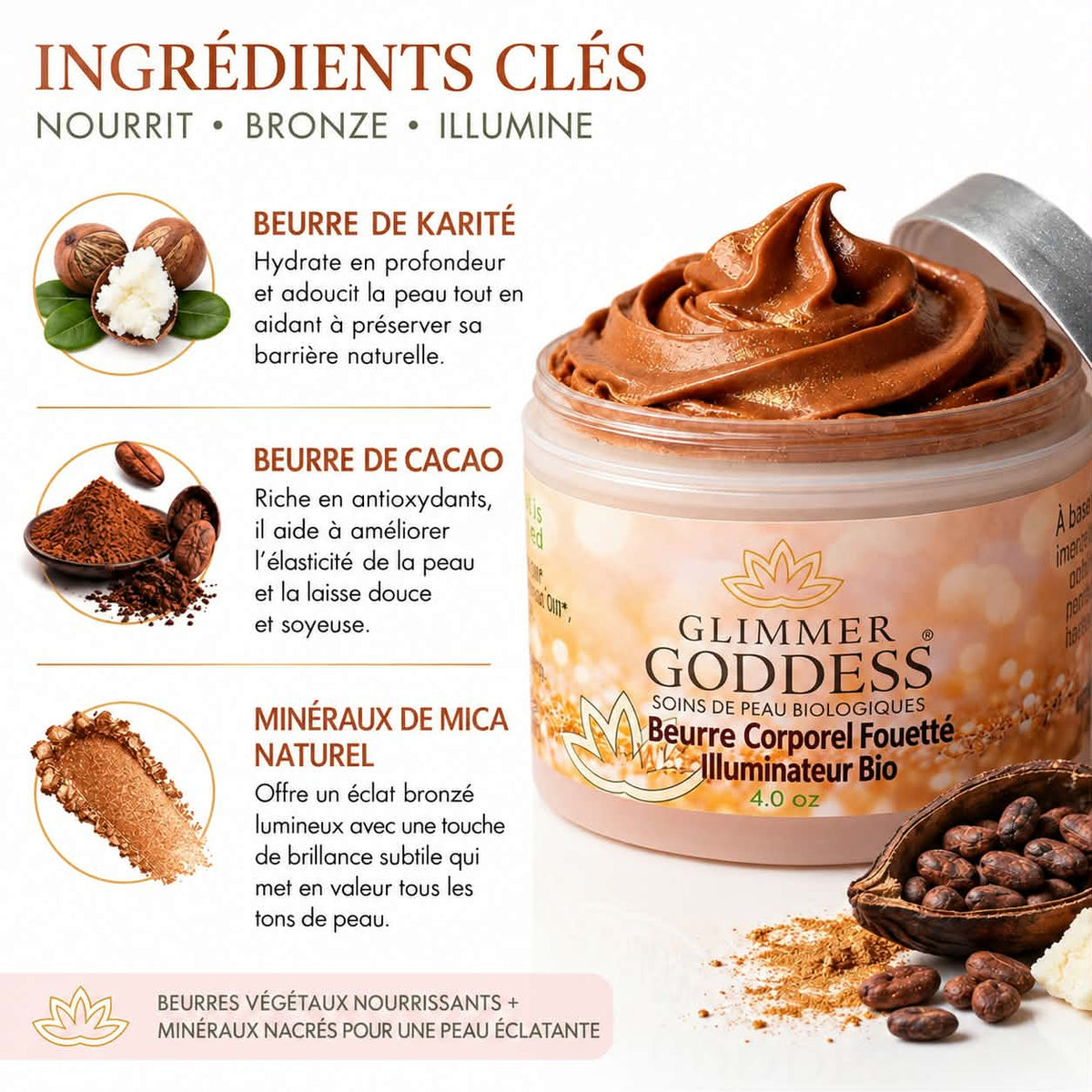 Beurre corporel fouetté bronzant bio