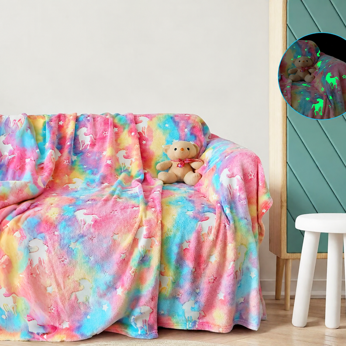 Couverture en flanelle luminescente et fluorescente pour enfants
