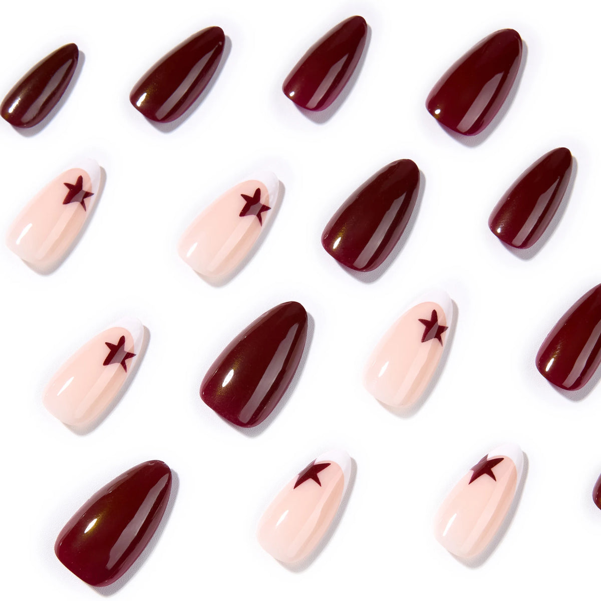 Faux ongles 24pcs Courte amande française Art romantique Art acrylique