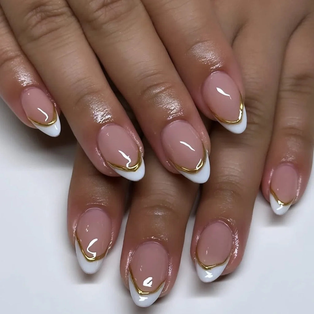 Lot de 24 faux ongles en acrylique style français romantique (effet 3D), modèle « Candy »