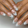 Lot de 24 faux ongles en acrylique style français romantique (effet 3D), modèle « Candy »