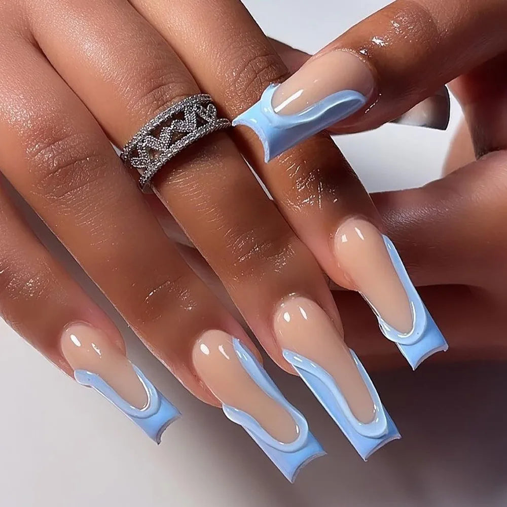Lot de 24 faux ongles en acrylique style français romantique (effet 3D), modèle « Candy »