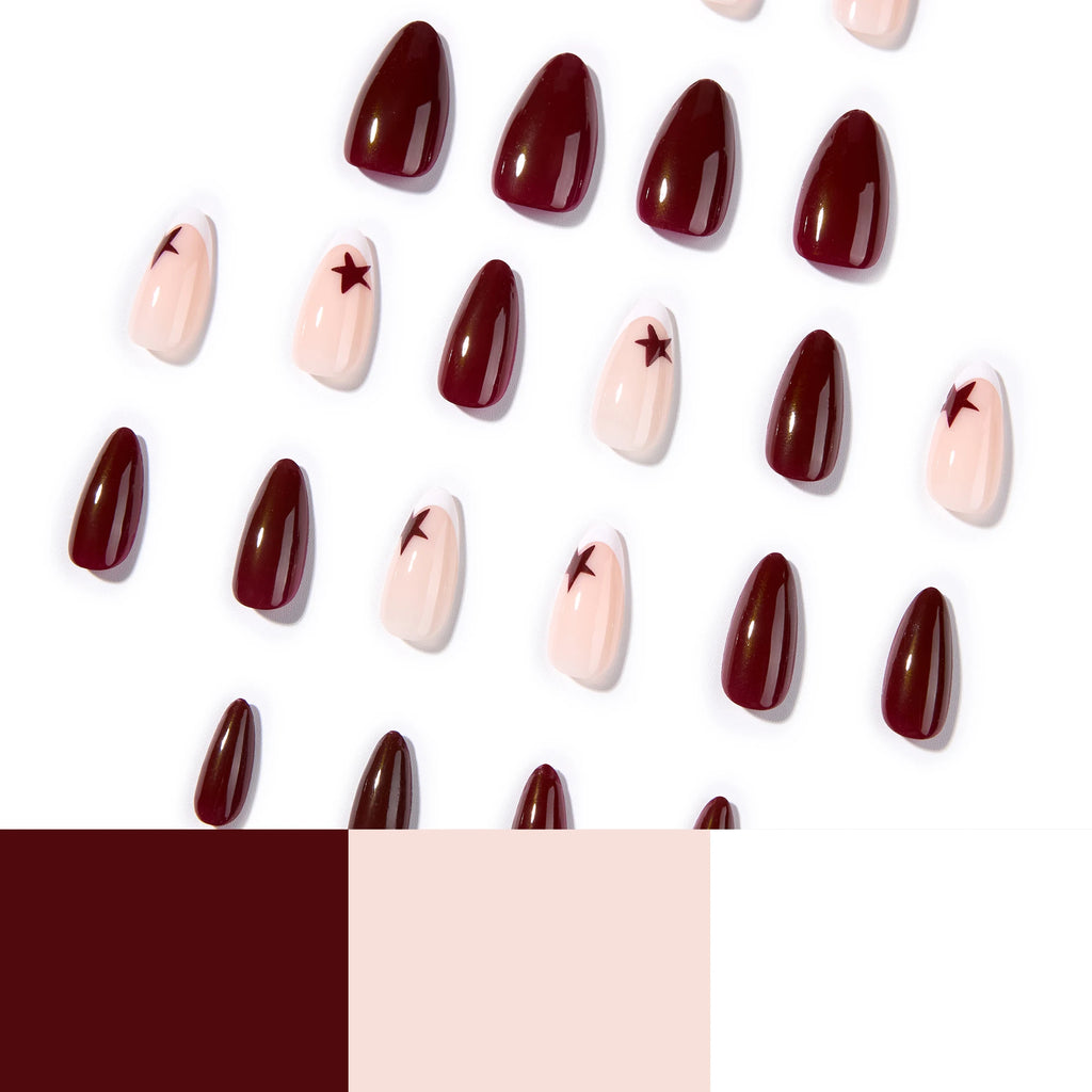 Faux ongles 24pcs Courte amande française Art romantique Art acrylique