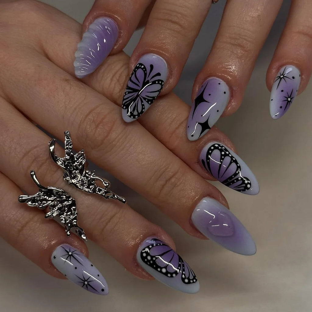 Lot de 24 faux ongles en acrylique style français romantique (effet 3D), modèle « Candy »