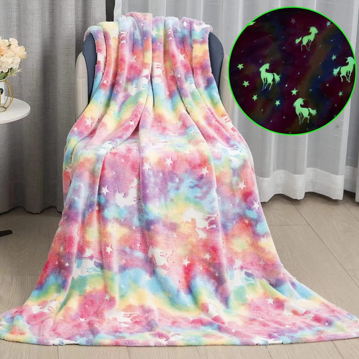 Couverture en flanelle luminescente et fluorescente pour enfants