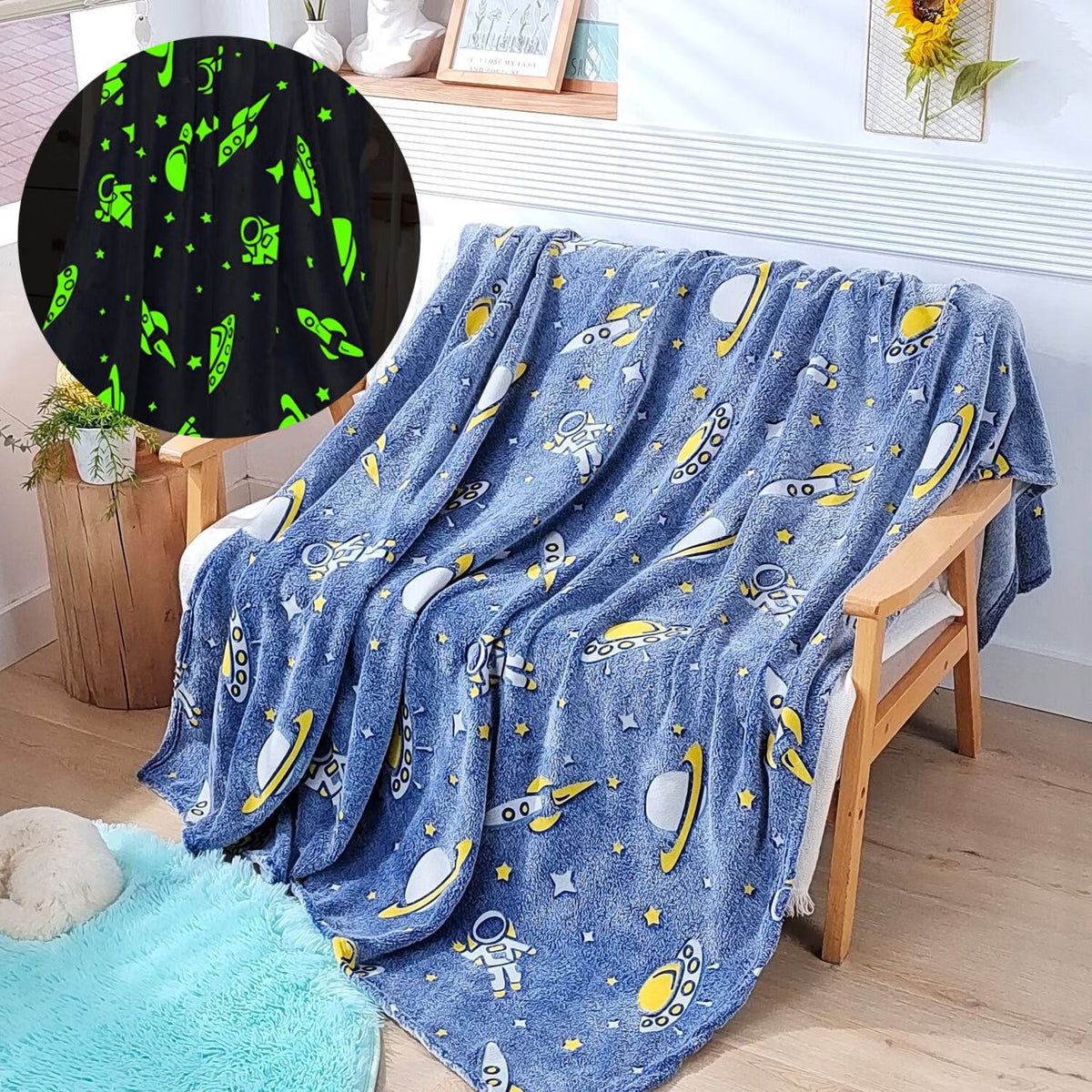 Couverture en flanelle luminescente et fluorescente pour enfants
