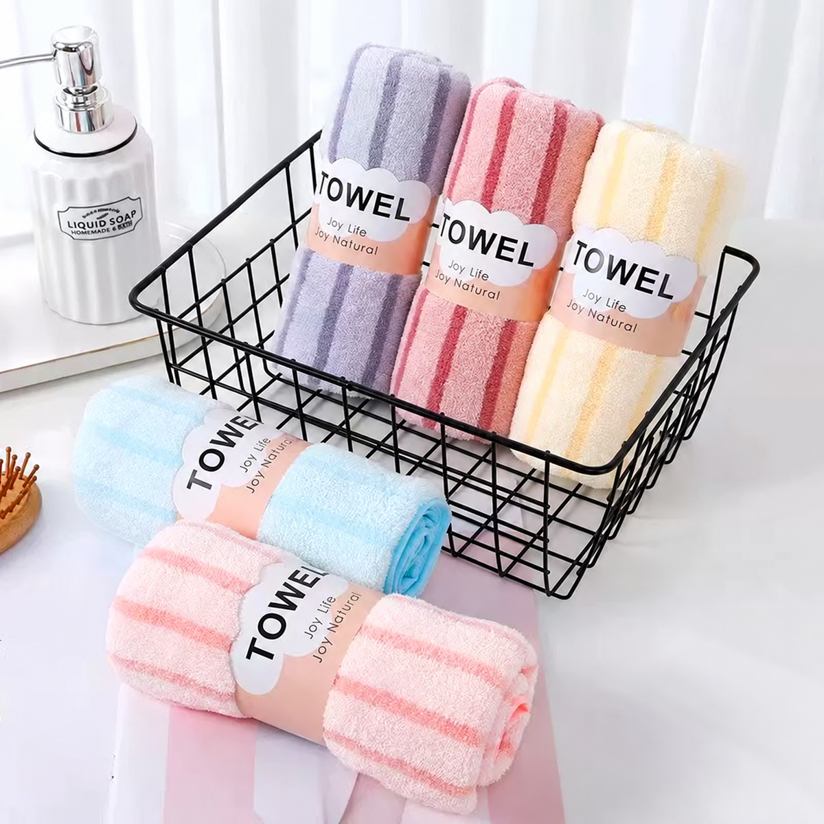 Ensemble de serviettes douces à rayures – Plusieurs couleurs