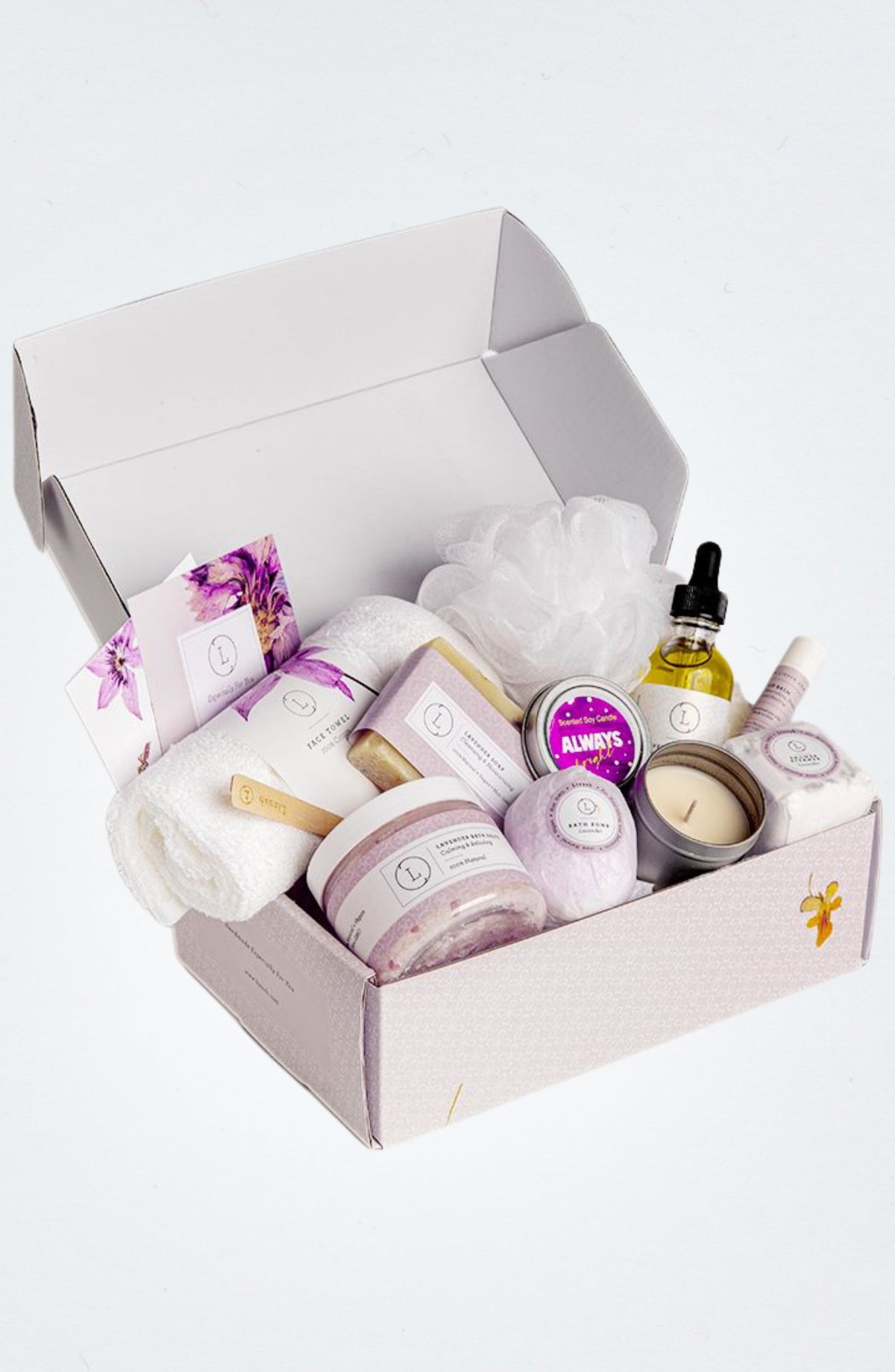 Coffret cadeau : Bombe de bain et galet pour douche à la lavande