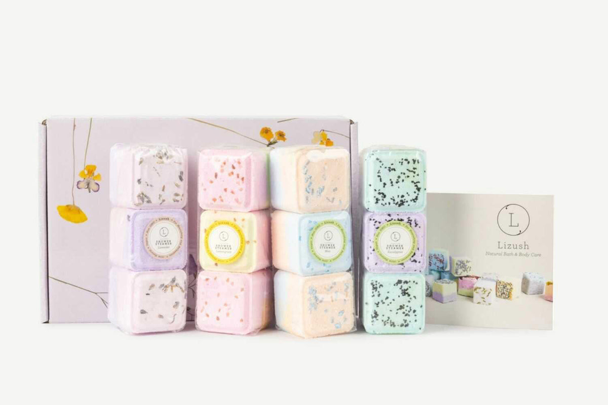 Coffret cadeau de 12 galets de douche – Aromathérapie naturelle
